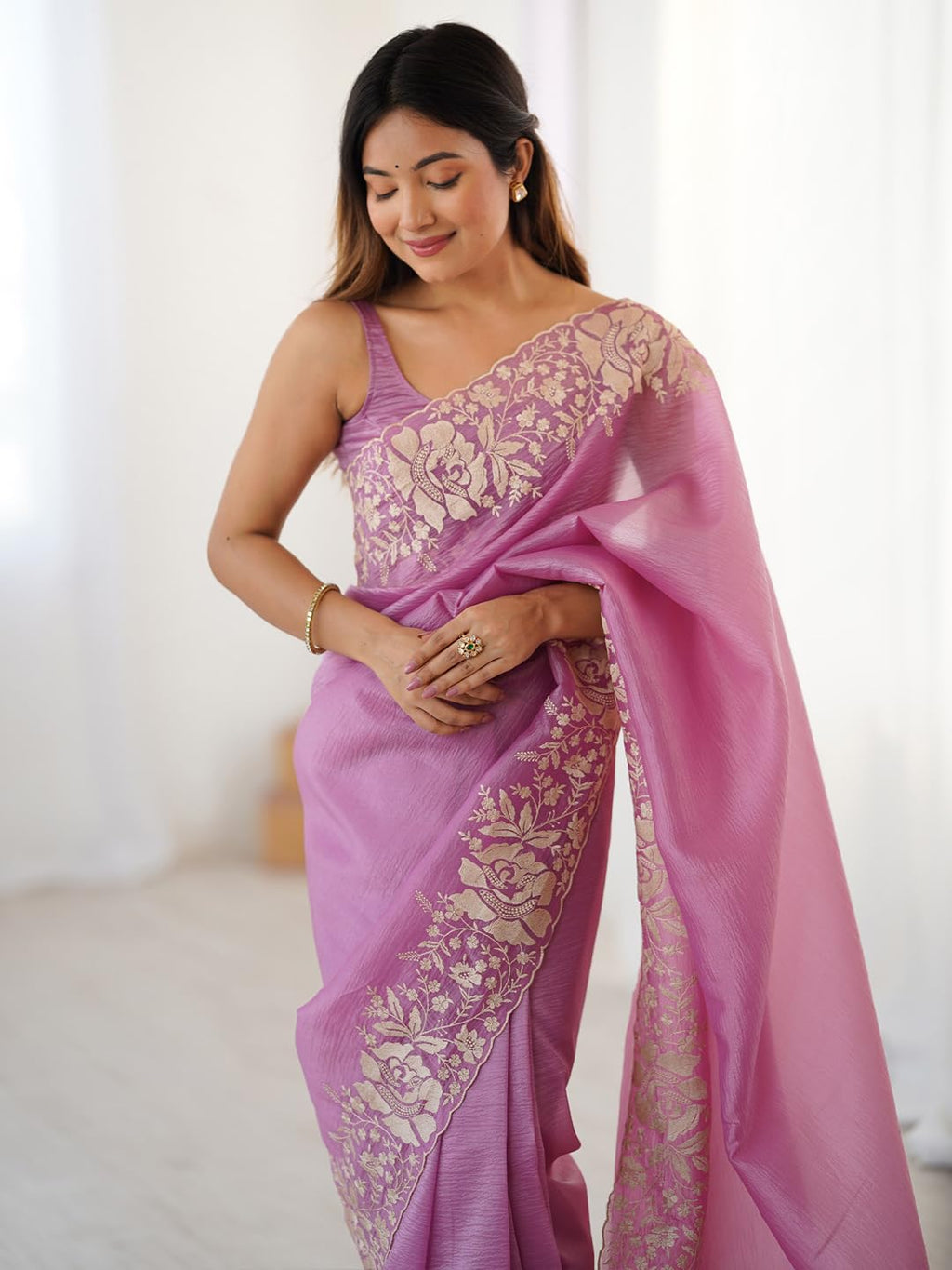 Purple Tissue Floral Saree