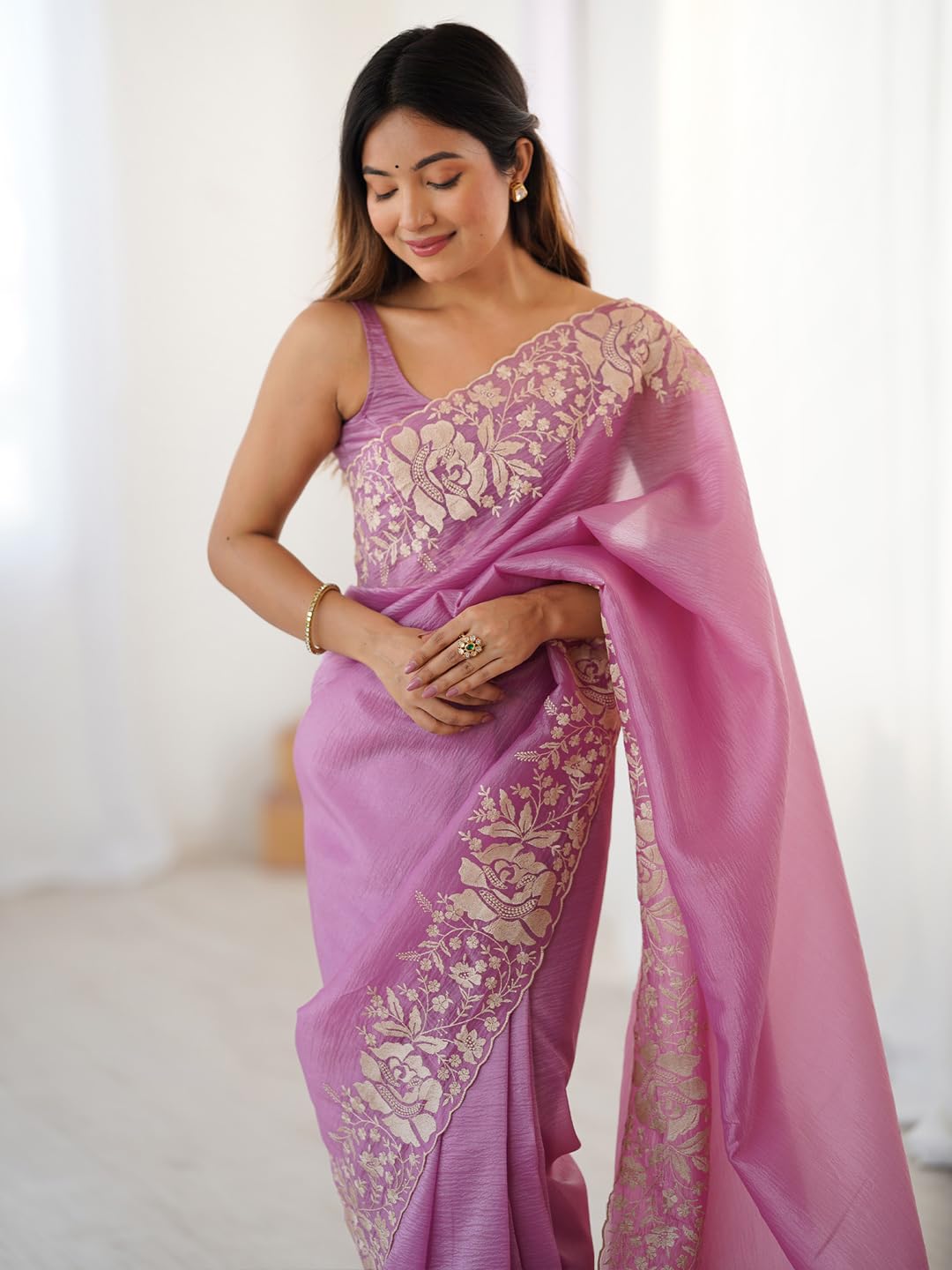 Purple Tissue Floral Saree