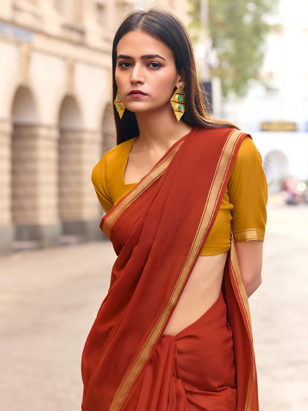 Orange Lightweight Cotton Saree, Soft Cotton Saree, office wear cotton saree Solid Saree
