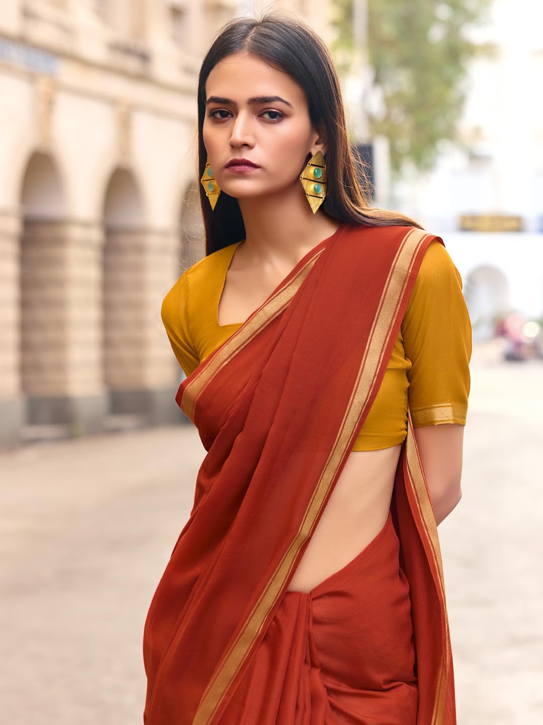 Orange Lightweight Cotton Saree, Soft Cotton Saree, office wear cotton saree Solid Saree