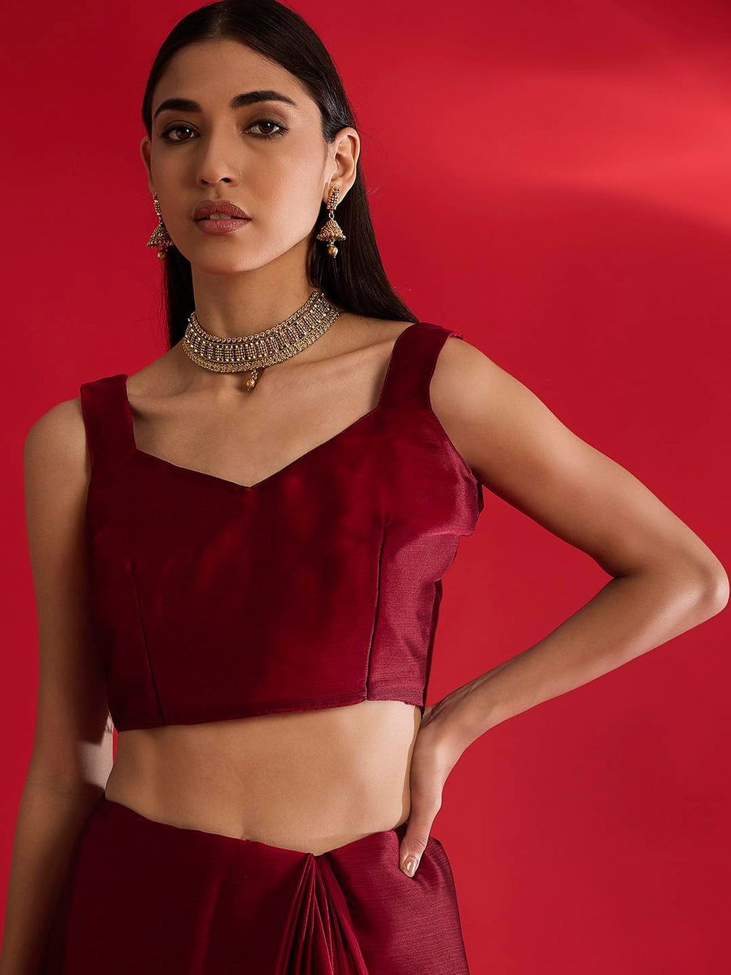 Maroon Silk Geometric Saree