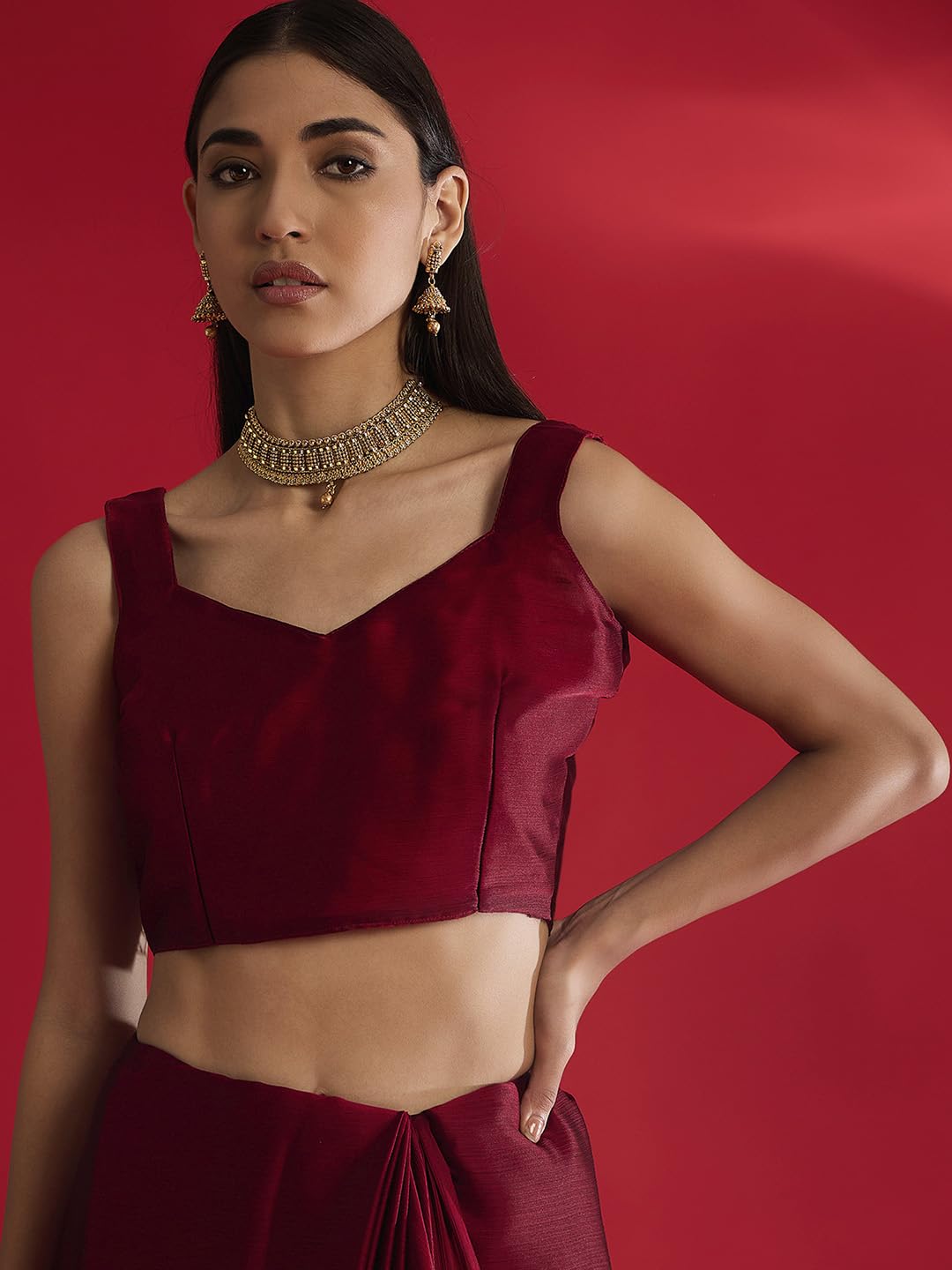 Maroon Silk Geometric Saree