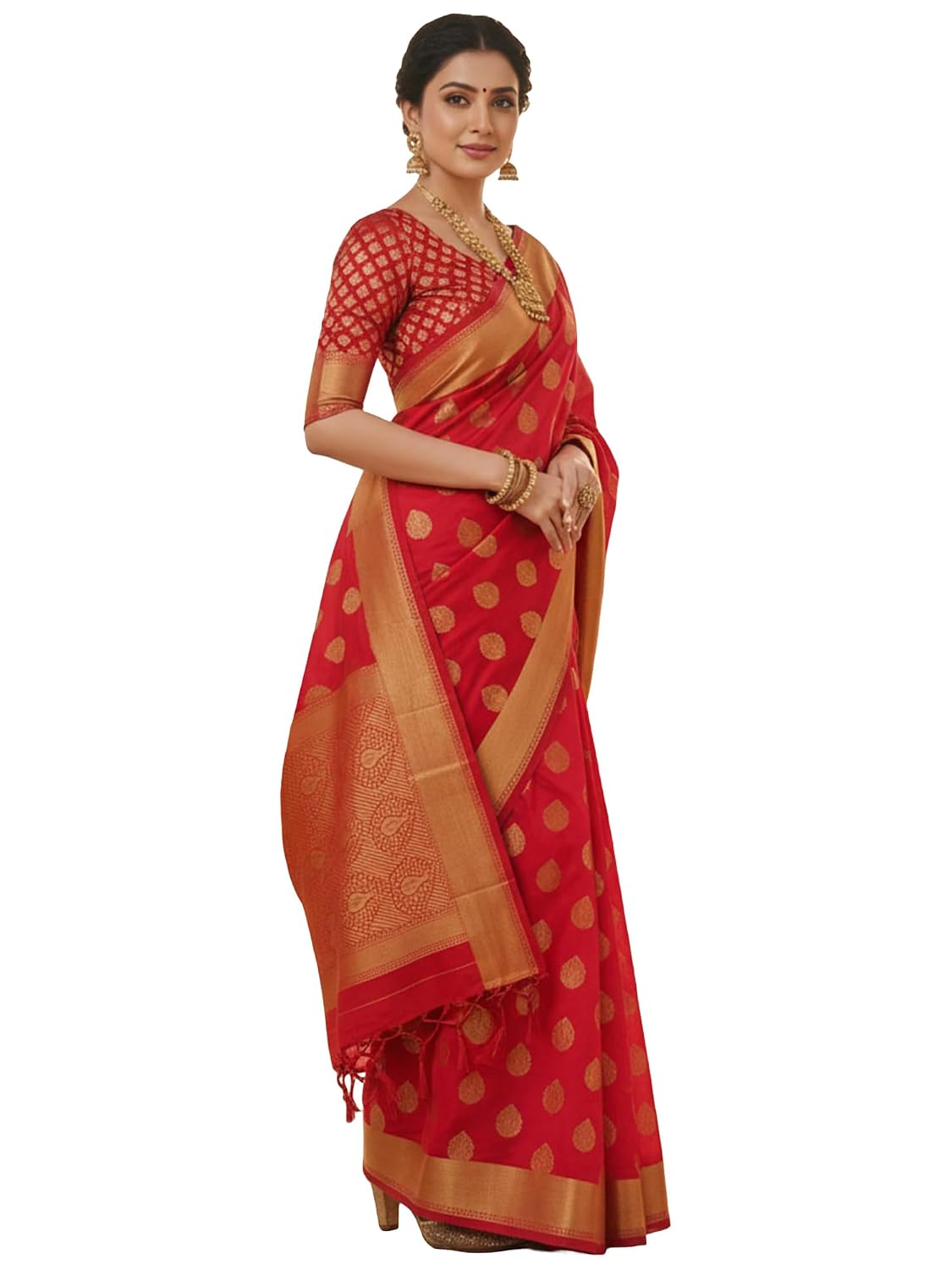 Red 2 Silk Blend Floral Saree - Red