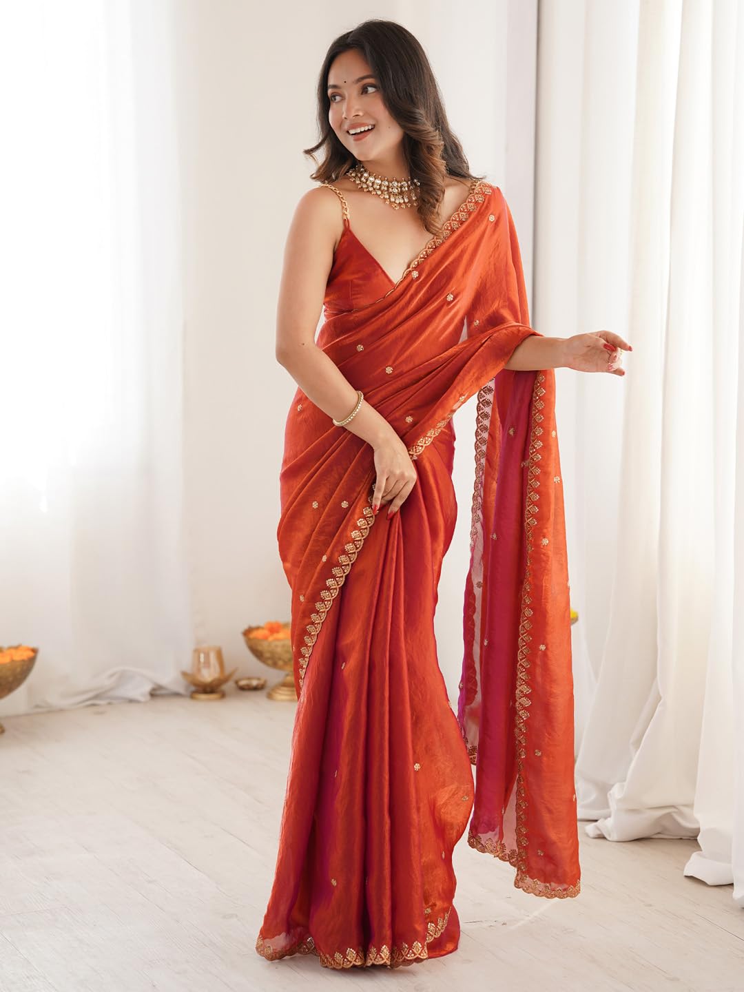 Copper Tissue Floral Saree