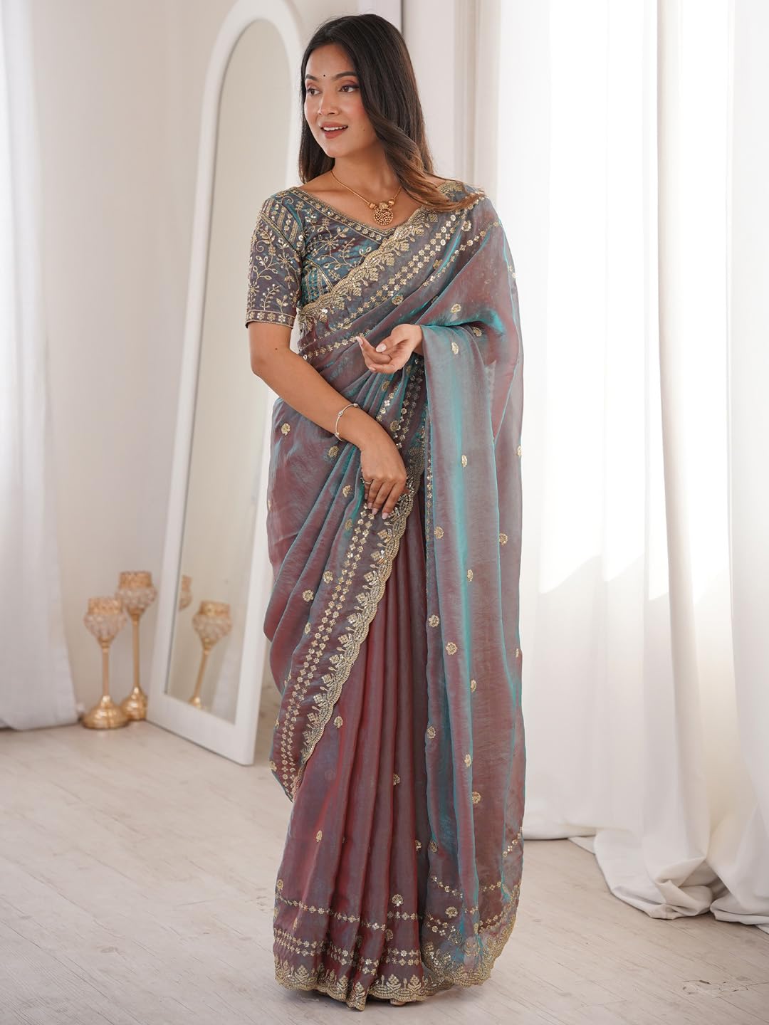 Mauve Silk Striped Saree