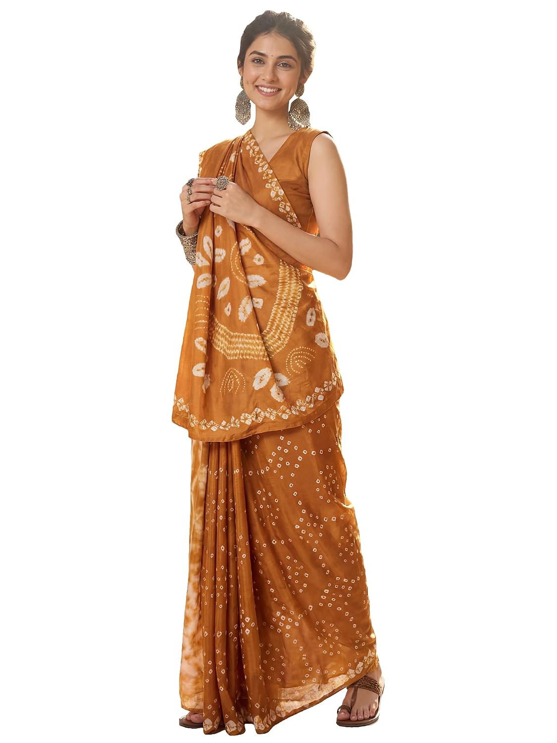 Green Crepe Polka Dots Saree - Mustard