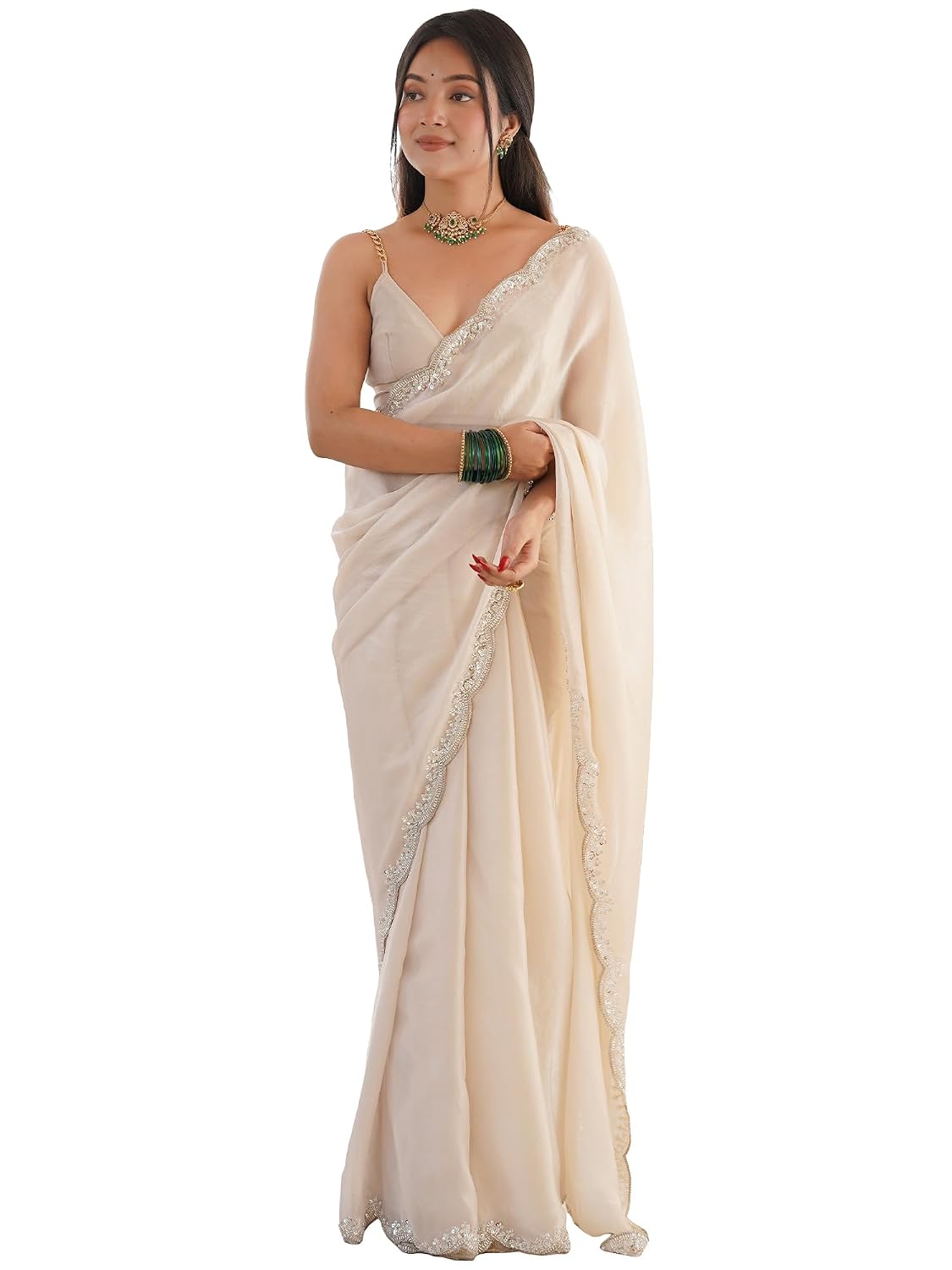 White Satin Solid Saree