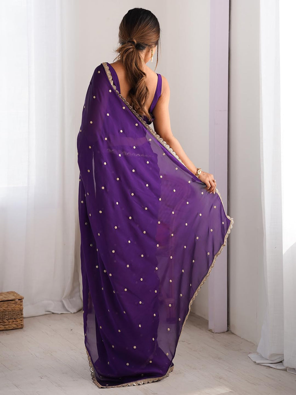 Purple Georgette Floral Saree