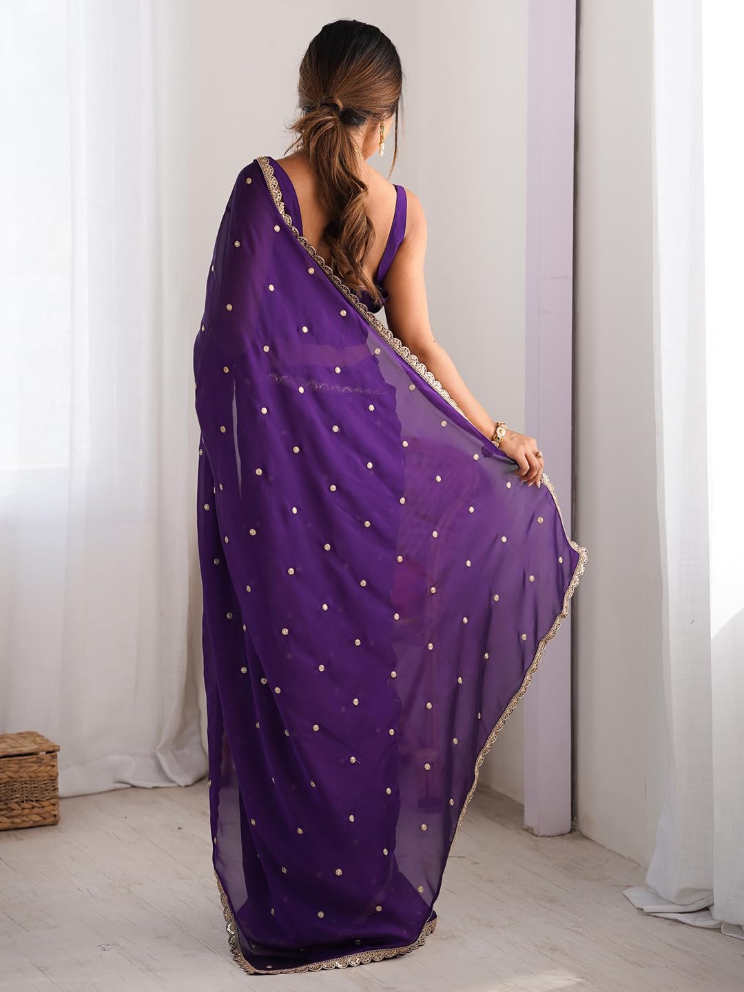 Purple Georgette Floral Saree