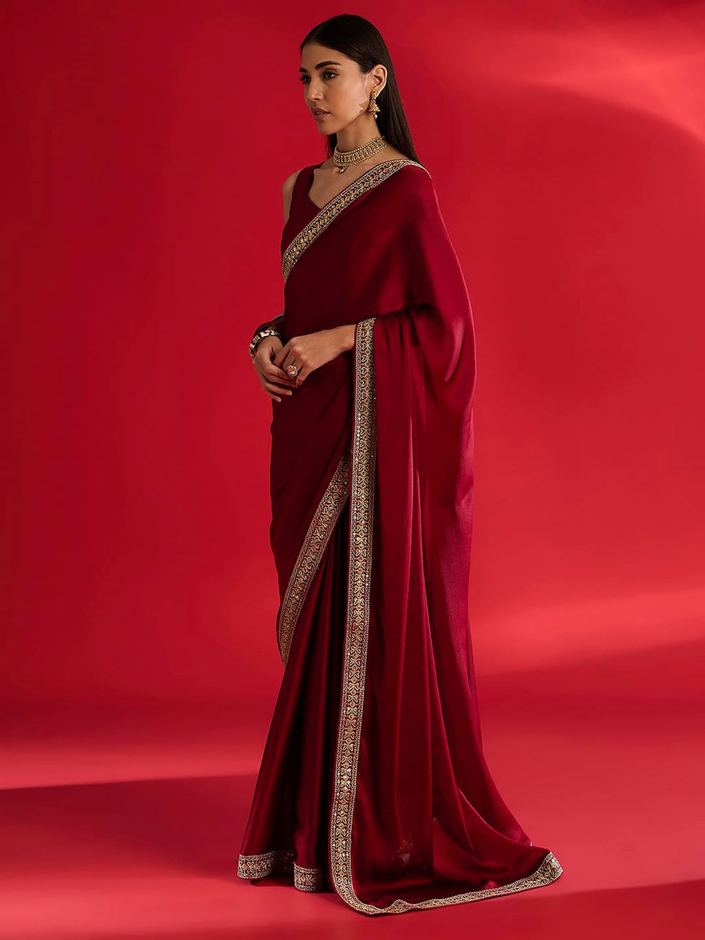 Maroon Silk Geometric Saree