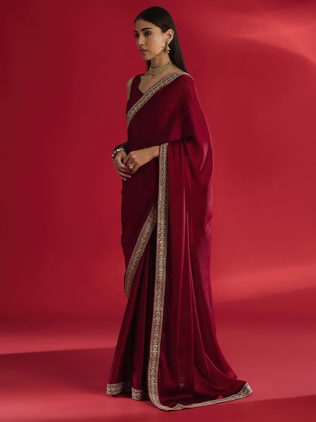 Maroon Silk Geometric Saree