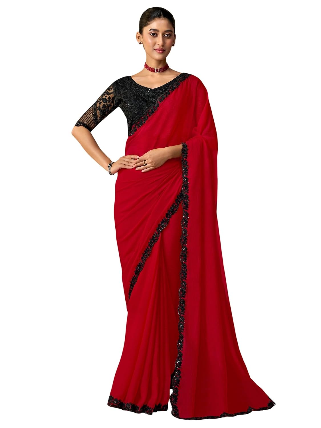 Red Chiffon Ombre Saree