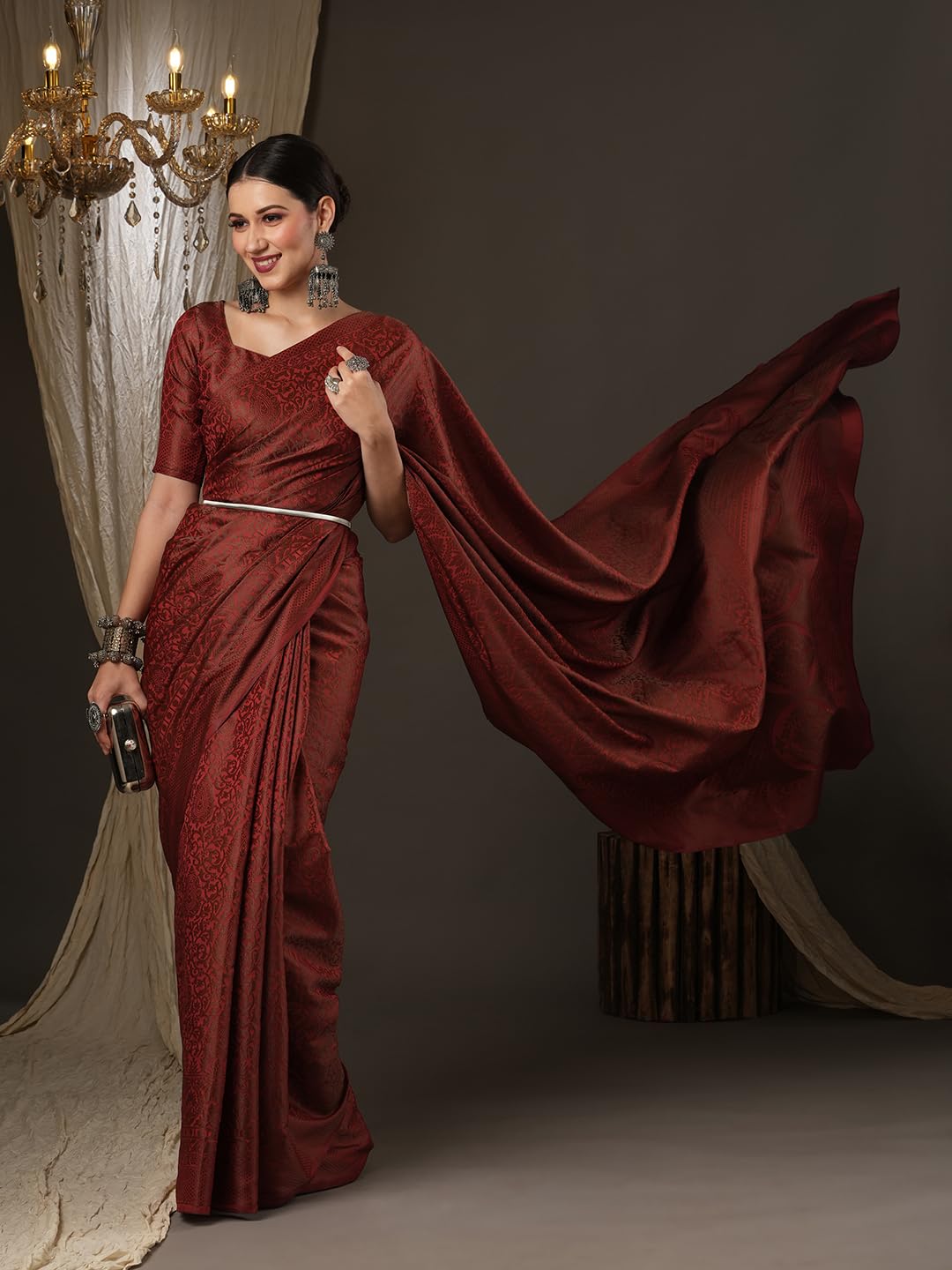 Maroon Banarasi Silk Ethnic Motif Saree