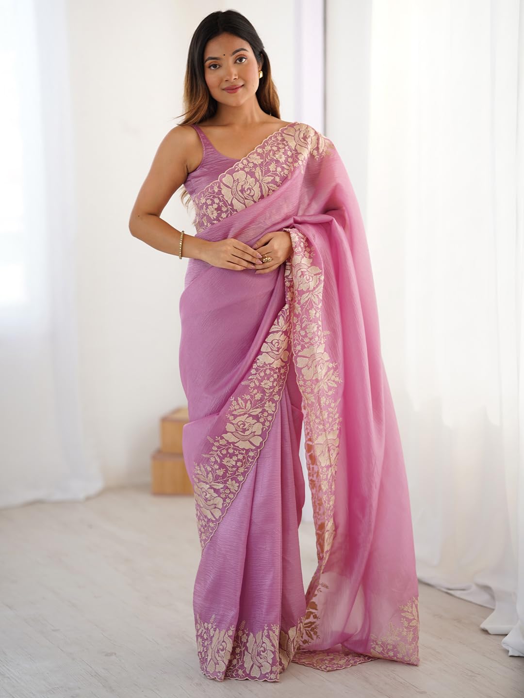 Purple Tissue Floral Saree