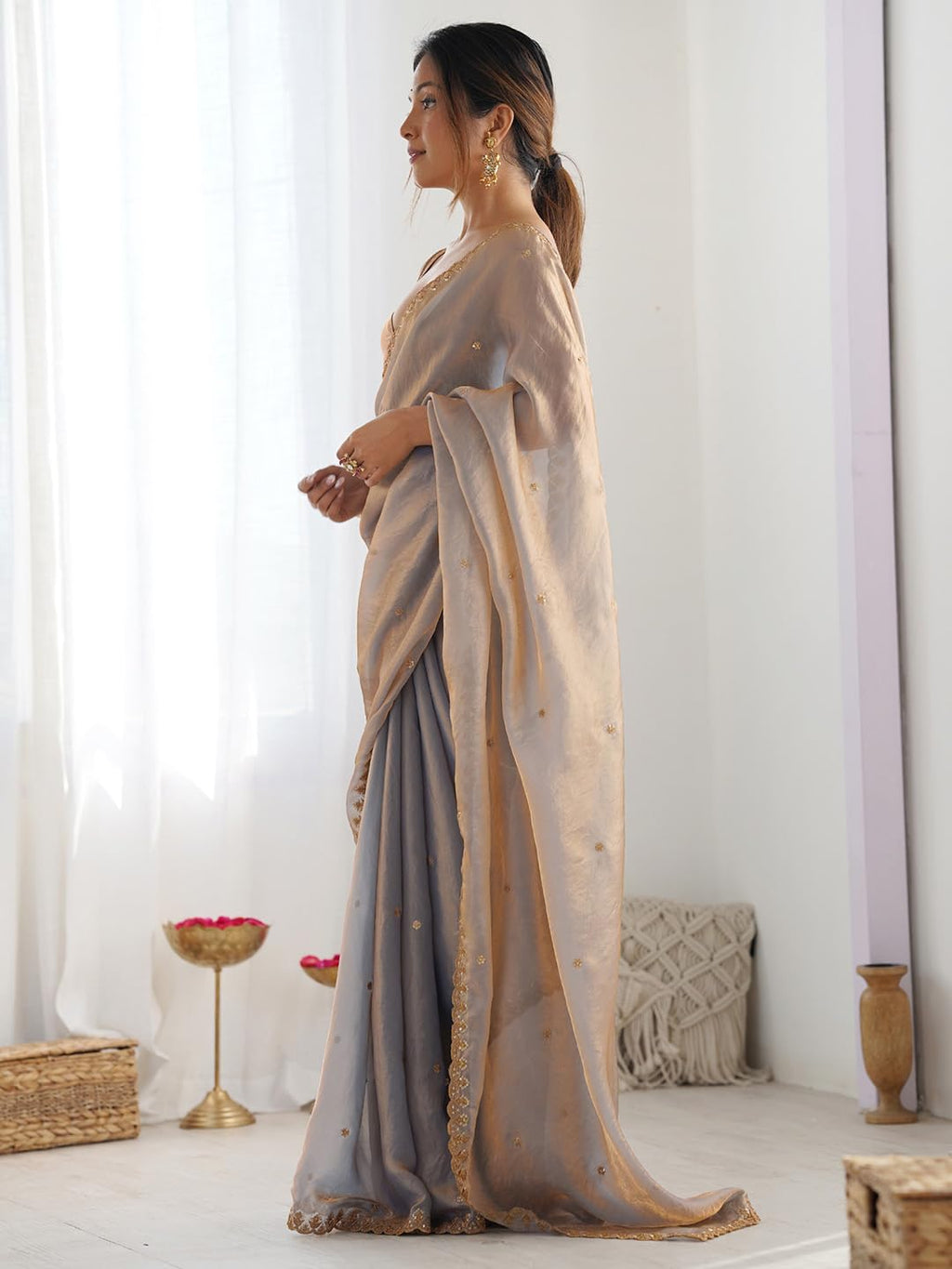 Metallic Tissue Floral Saree