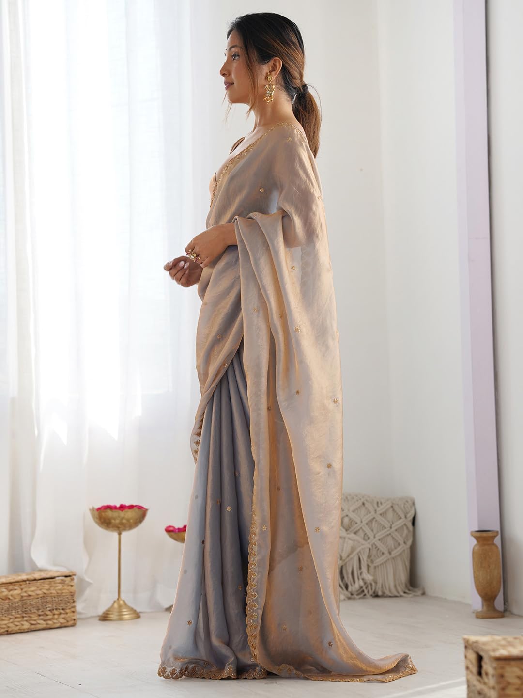 Metallic Tissue Floral Saree