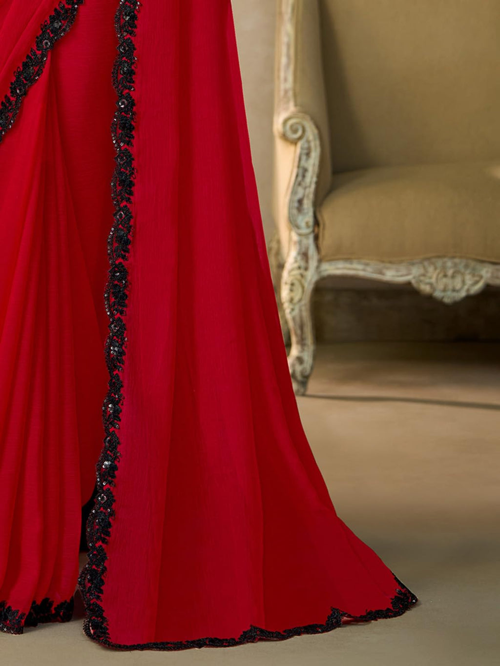 Red Chiffon Ombre Saree