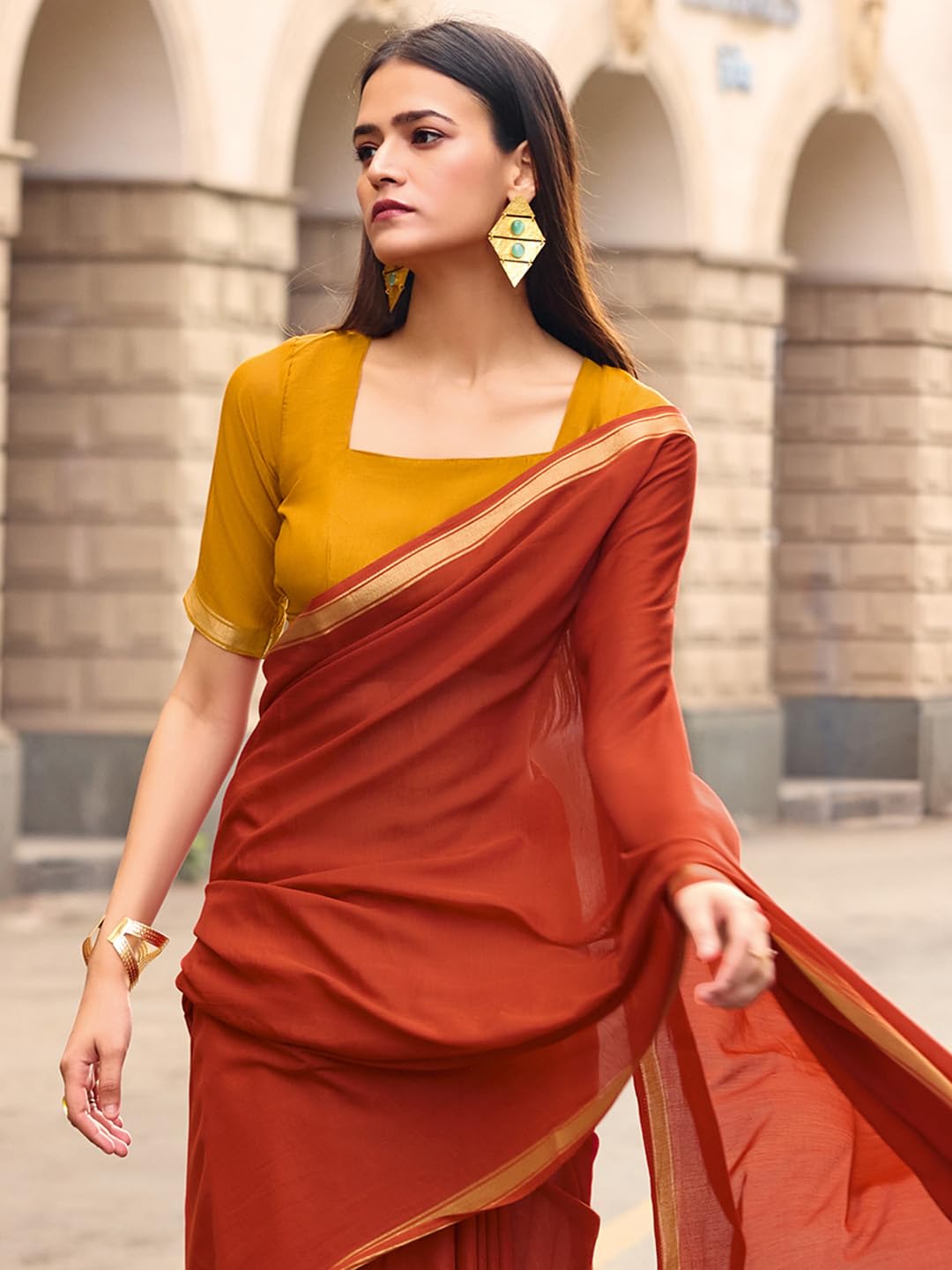 Orange Lightweight Cotton Saree, Soft Cotton Saree, office wear cotton saree Solid Saree