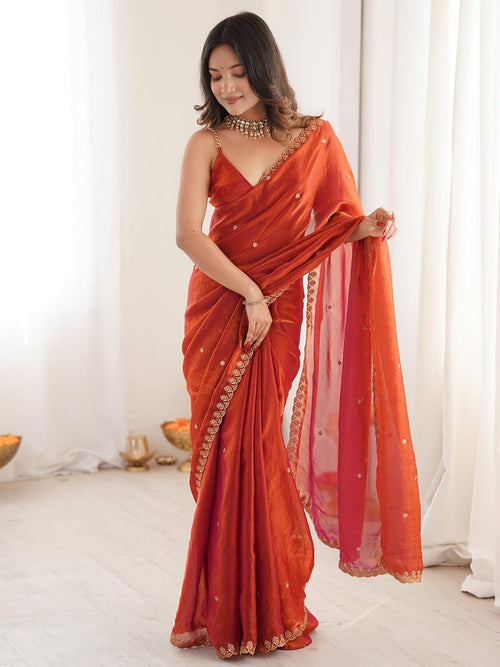 Copper Tissue Floral Saree