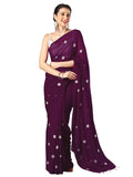 Red Georgette Embroidered Saree - Purple