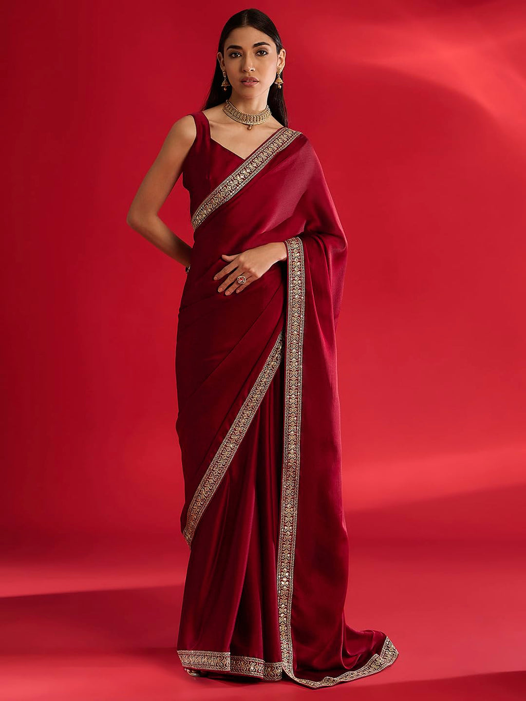 Maroon Silk Geometric Saree