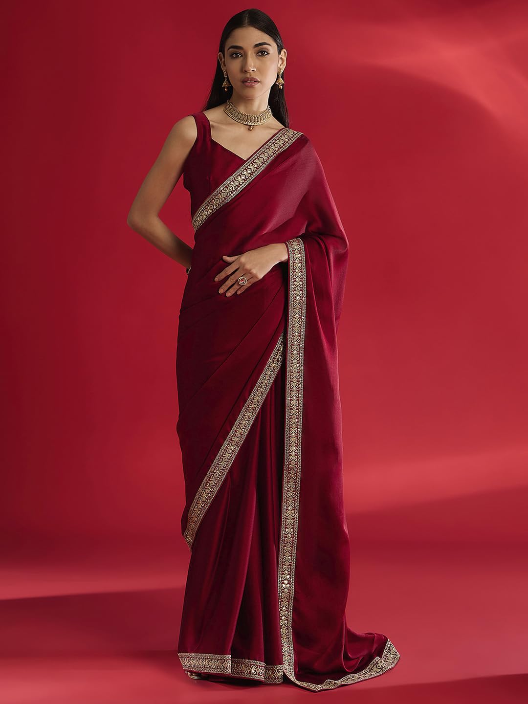 Maroon Silk Geometric Saree