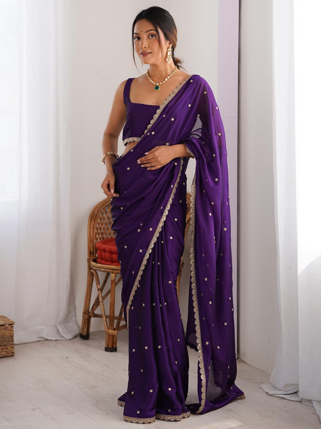 Purple Georgette Floral Saree