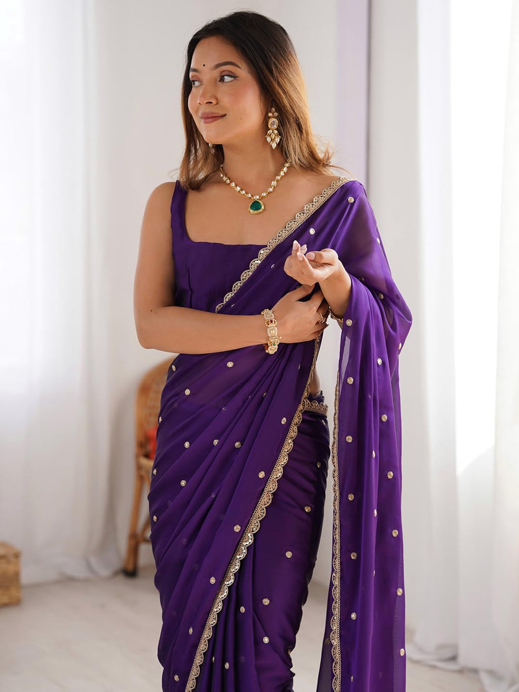 Purple Georgette Floral Saree