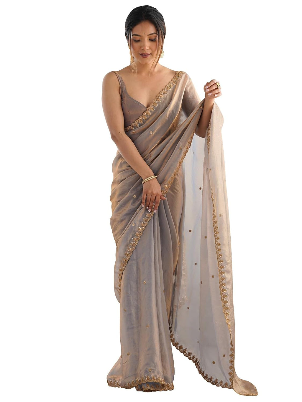Metallic Tissue Floral Saree