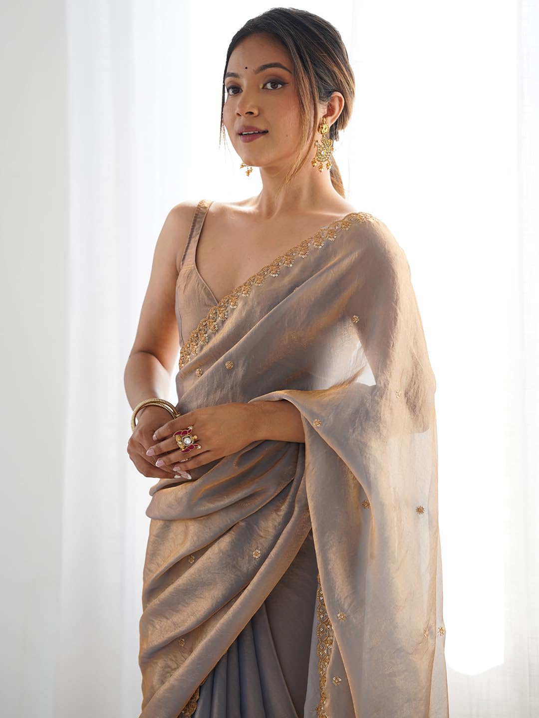 Metallic Tissue Floral Saree