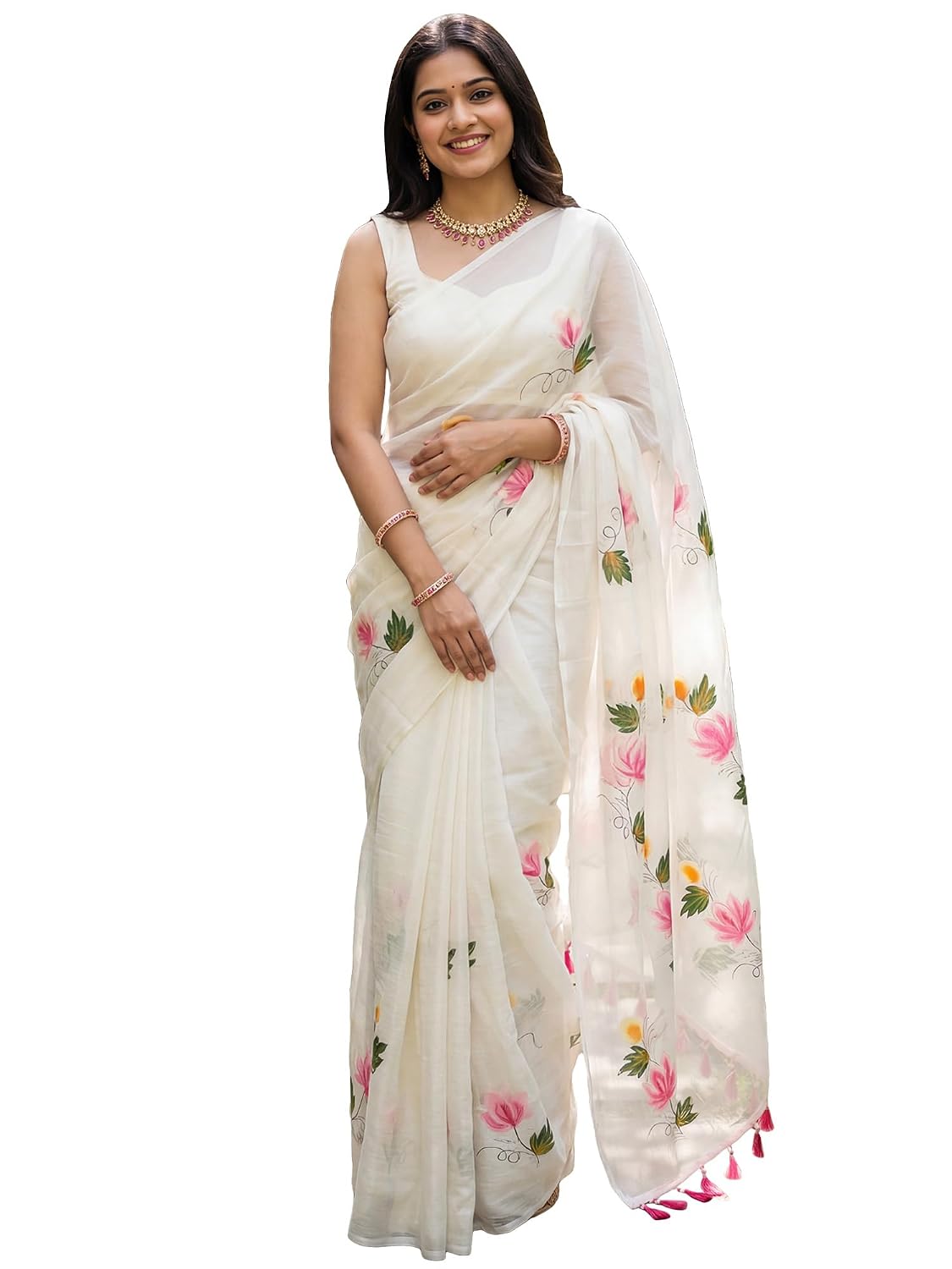White Chiffon Floral Saree