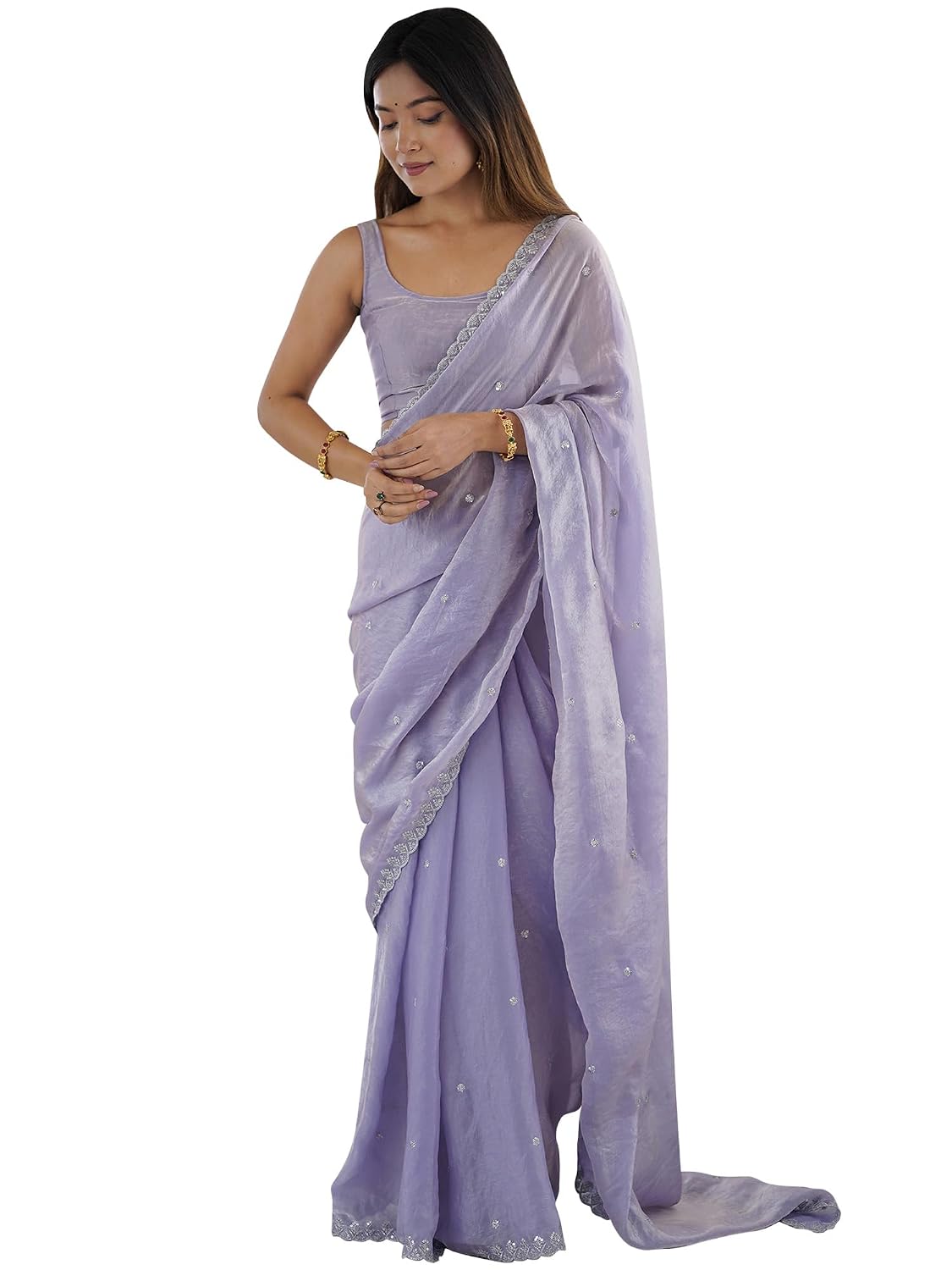 Copper Tissue Floral Saree - Lavendar