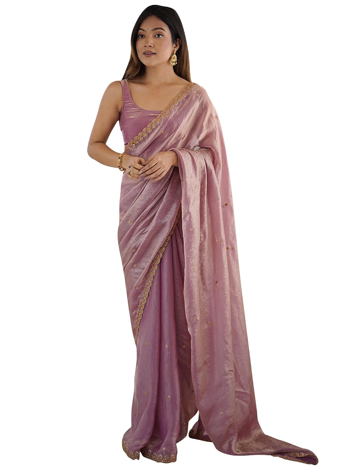 Copper Tissue Floral Saree - Mauve