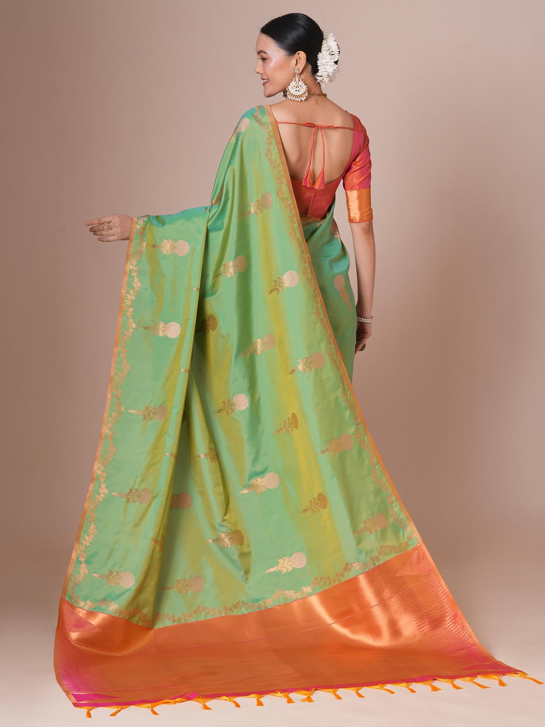 Light Green Silk Paisley Saree