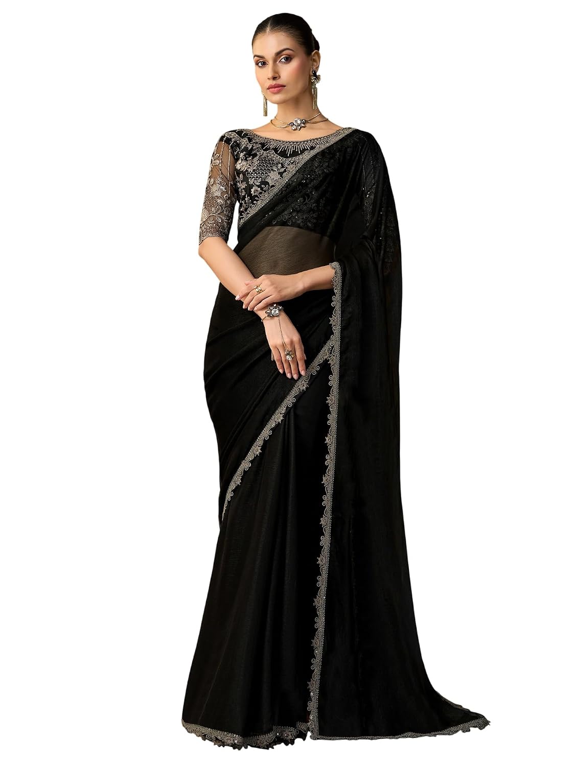 Red Chiffon Ombre Saree - Black