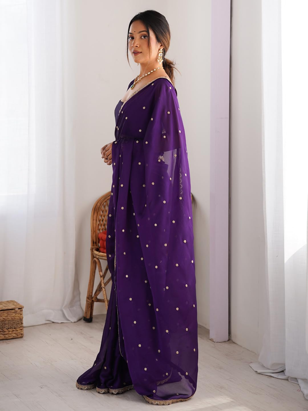 Purple Georgette Floral Saree