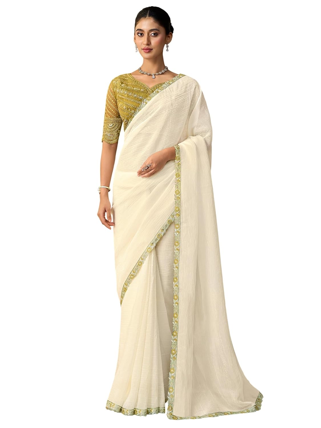 Red Chiffon Ombre Saree - White