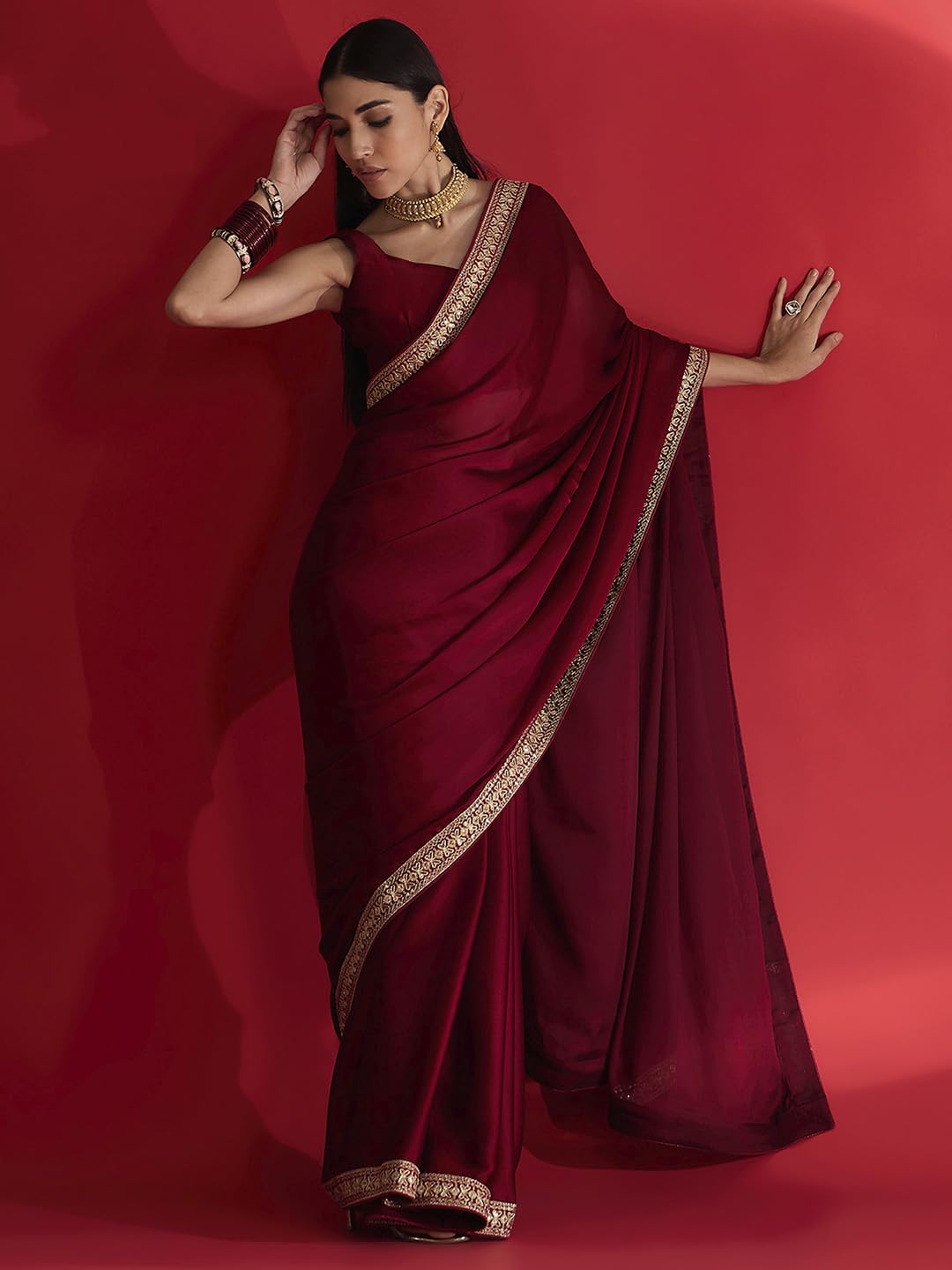 Maroon Silk Geometric Saree