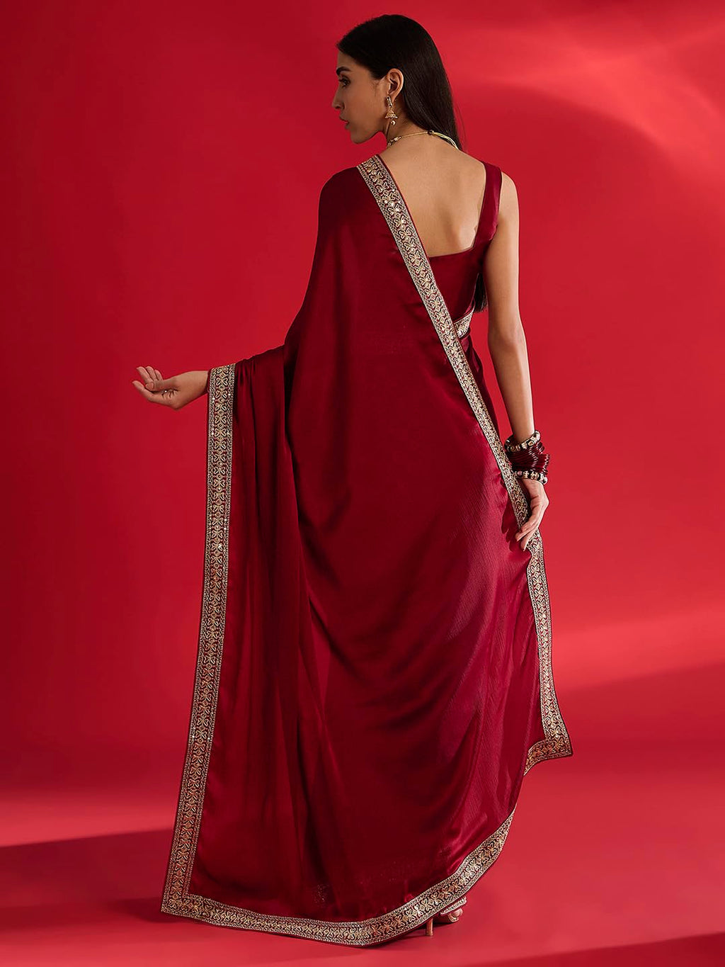 Maroon Silk Geometric Saree