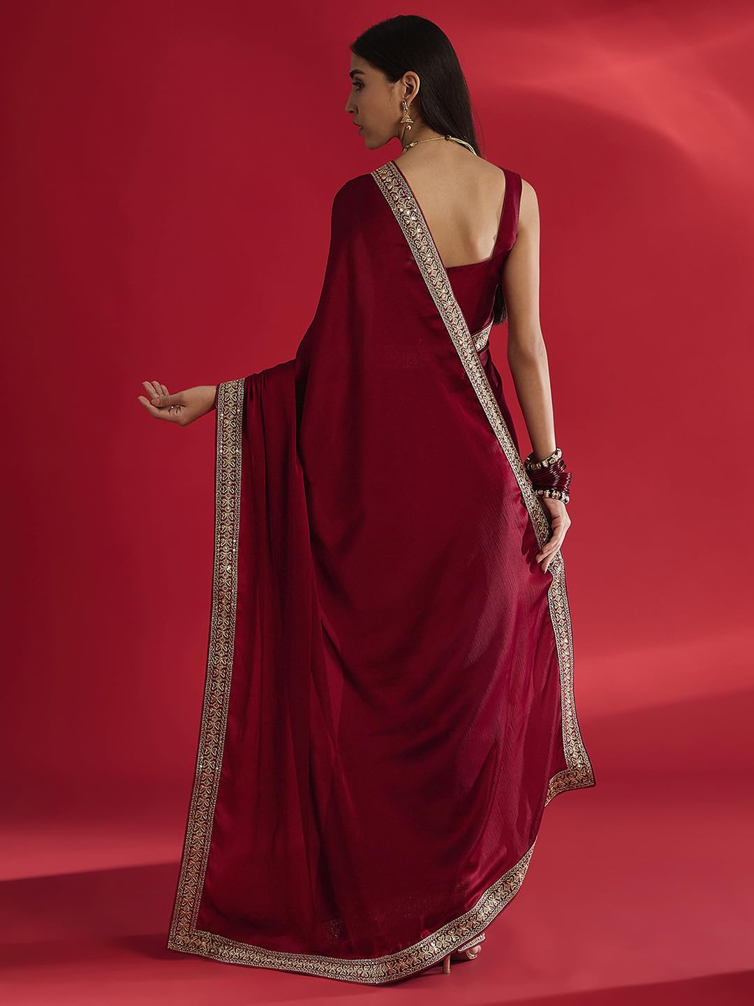 Maroon Silk Geometric Saree