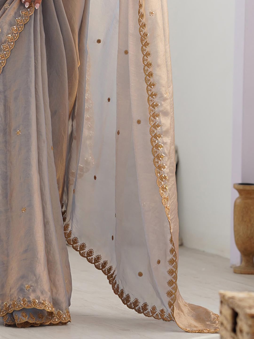 Metallic Tissue Floral Saree