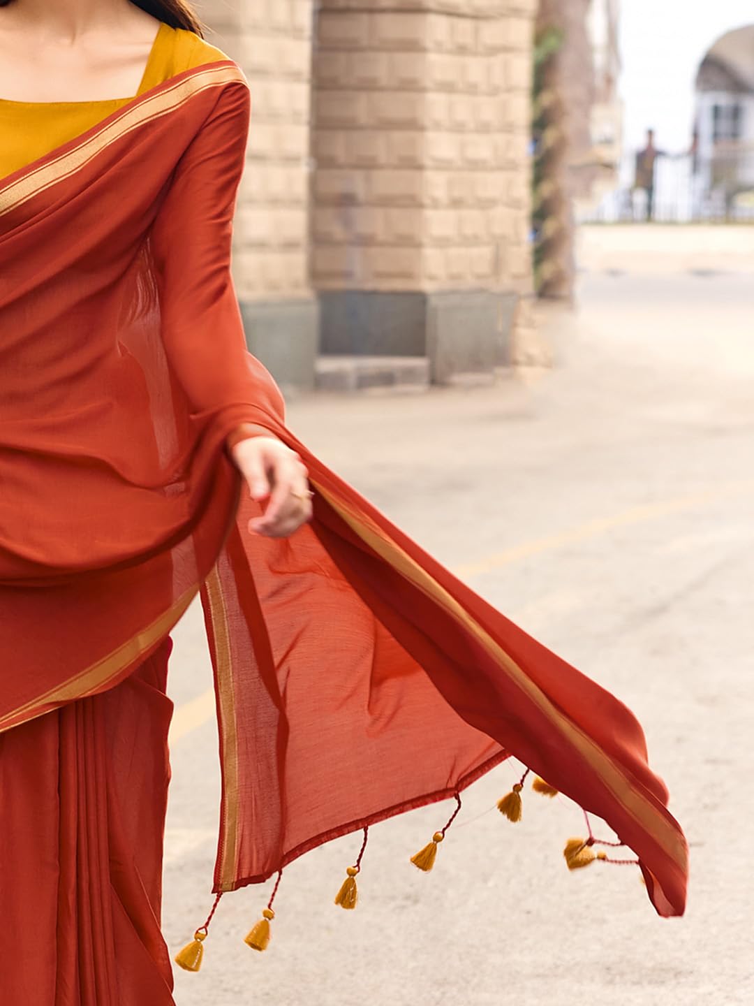 Orange Lightweight Cotton Saree, Soft Cotton Saree, office wear cotton saree Solid Saree