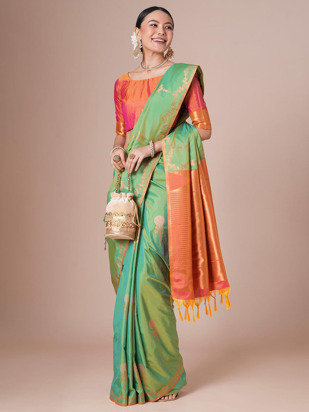 Light Green Silk Paisley Saree