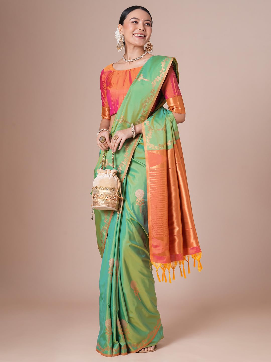 Light Green Silk Paisley Saree