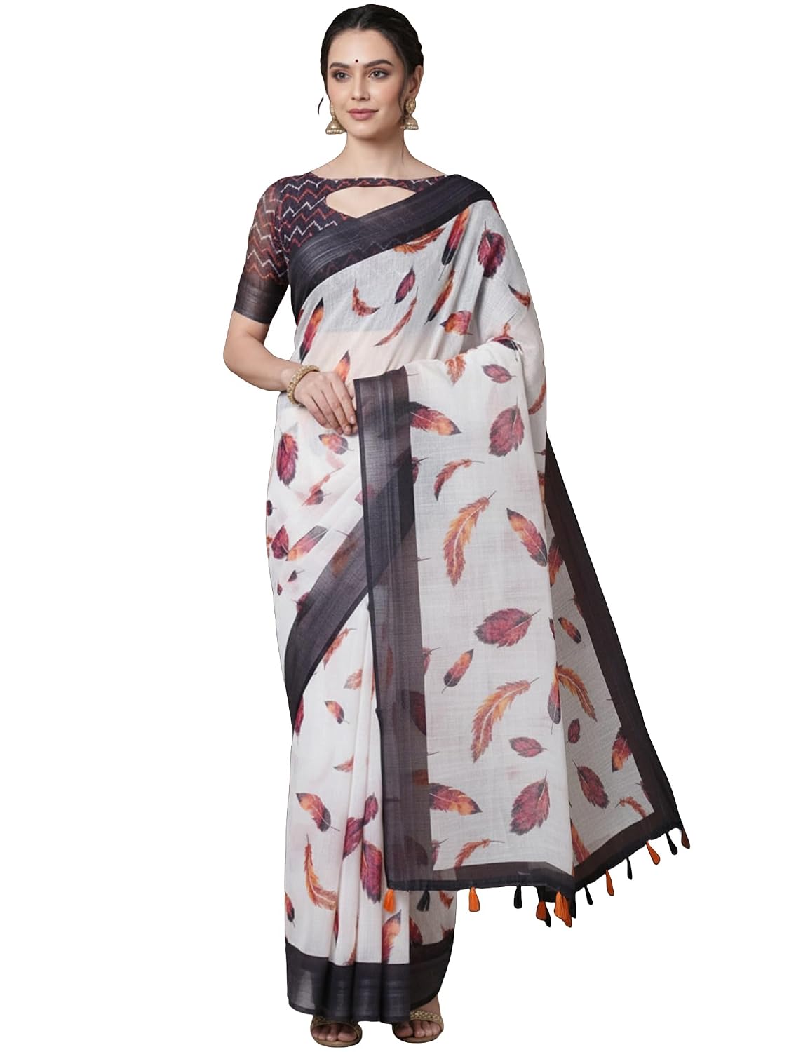 Red 2 Silk Blend Floral Saree - White