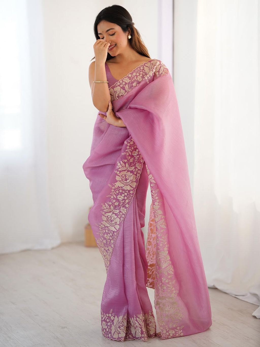 Purple Tissue Floral Saree