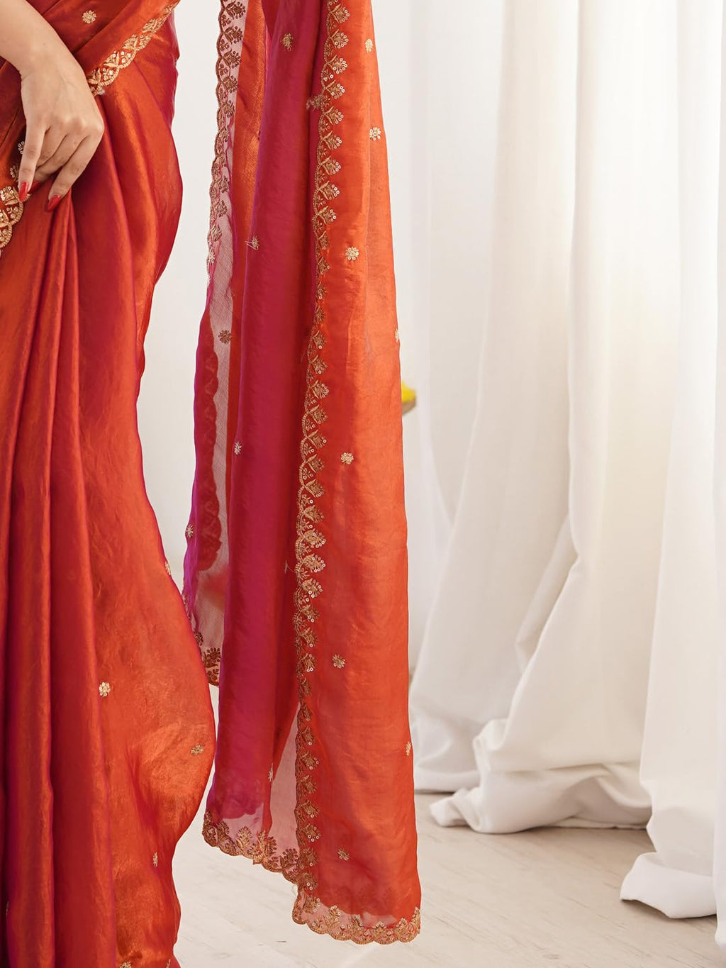 Copper Tissue Floral Saree