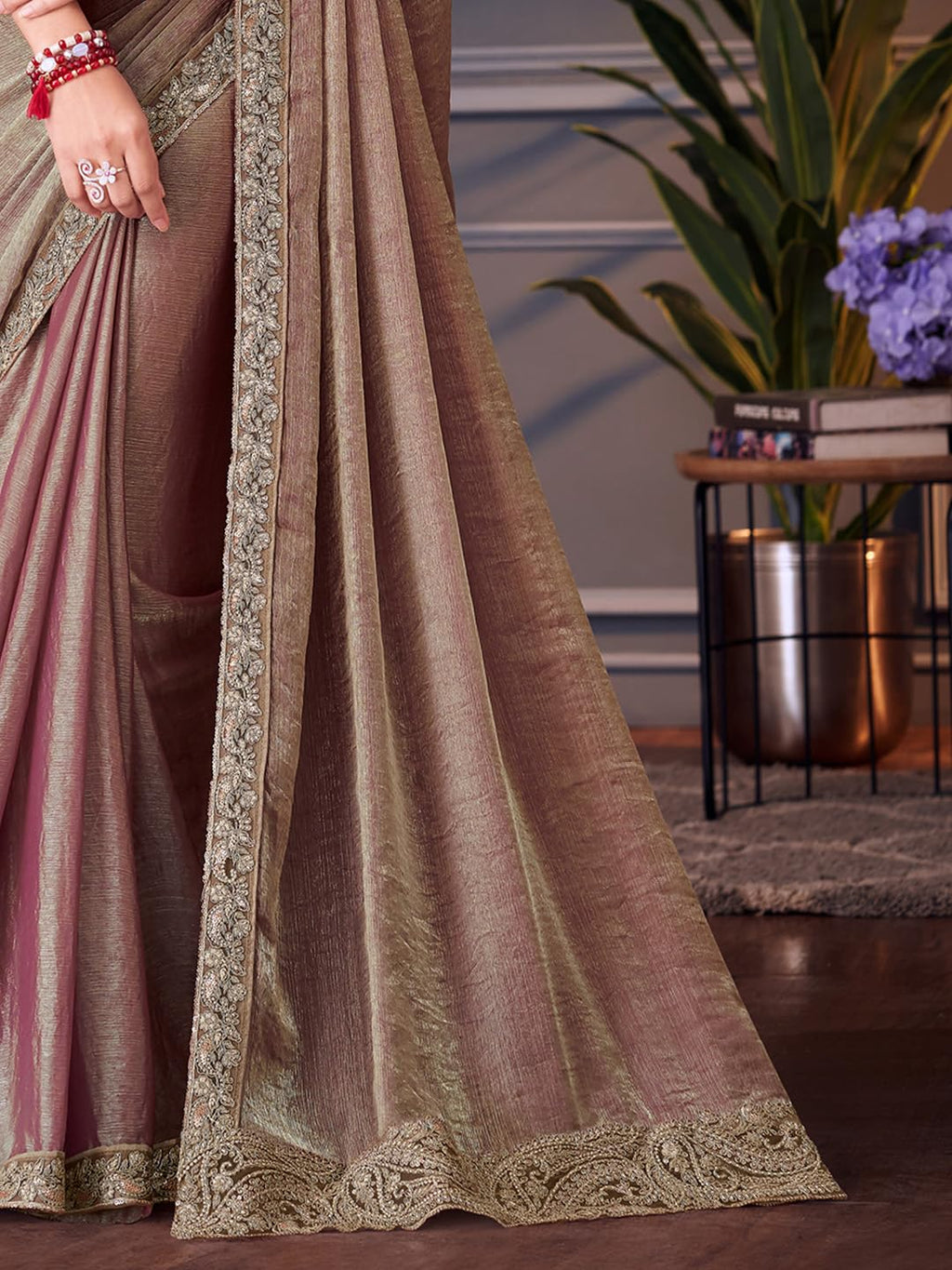 Burgundy Silk Polka Dots Saree