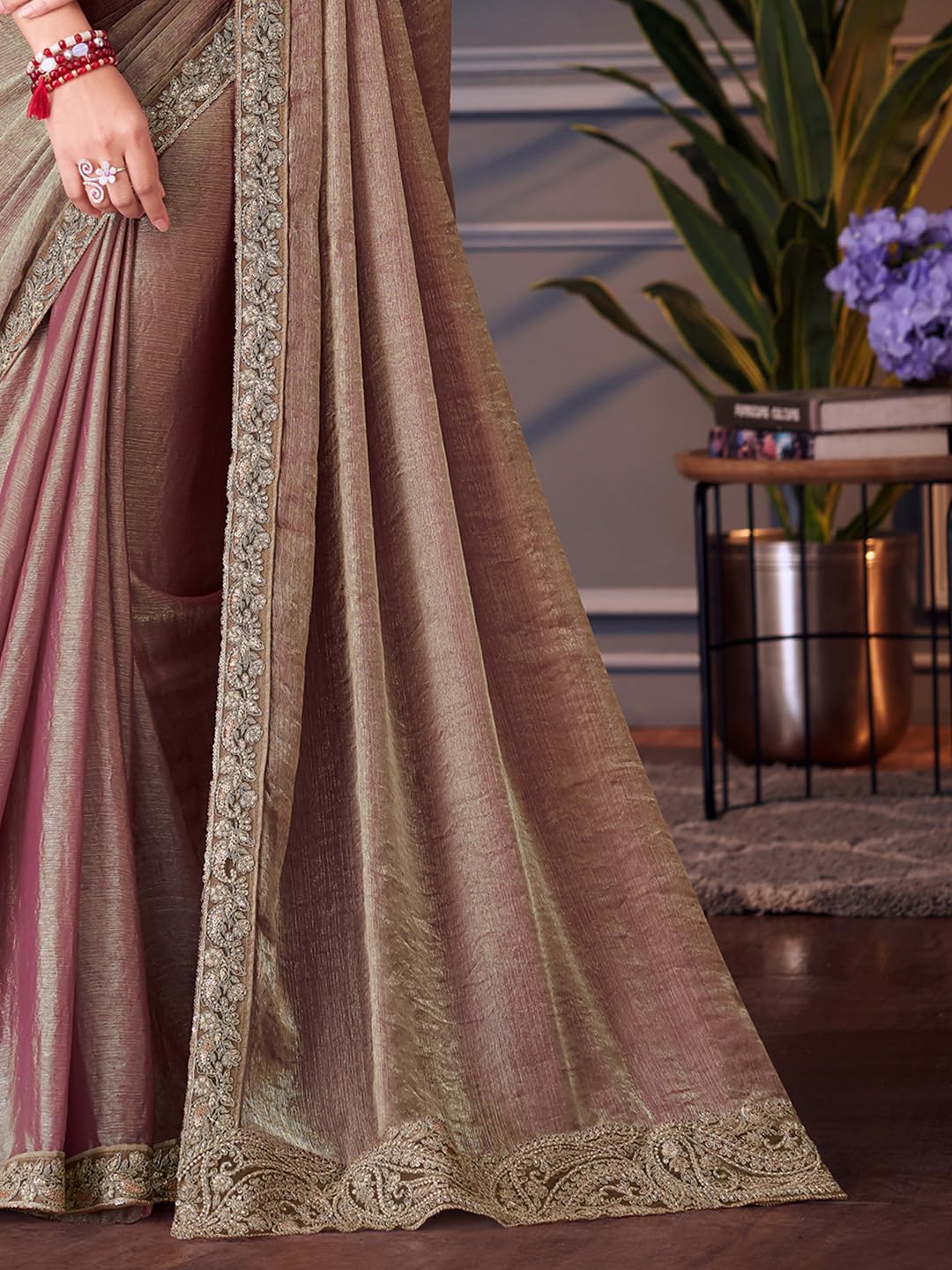 Burgundy Silk Polka Dots Saree