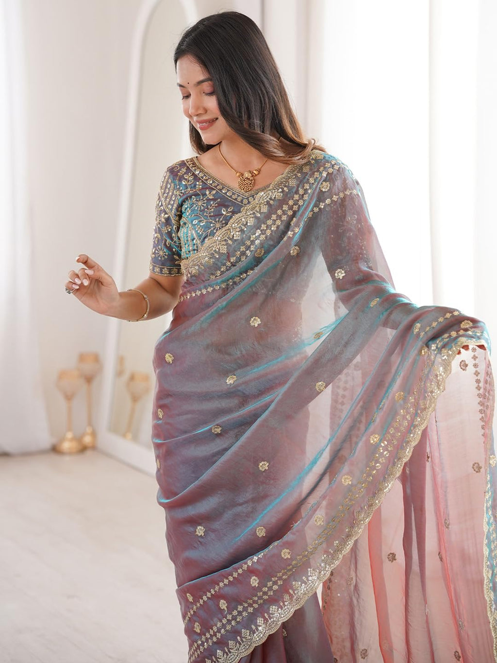 Mauve Silk Striped Saree